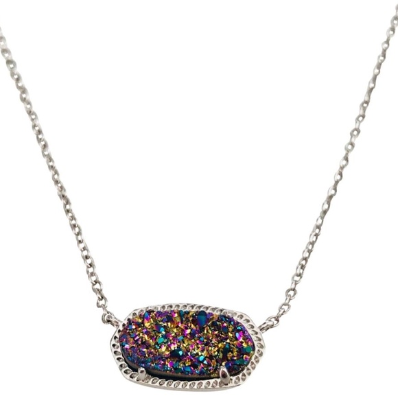 Kendra Scott Gold or Silver Elisa Multi Color Drusy Quartz Necklace - Picture 5 of 11